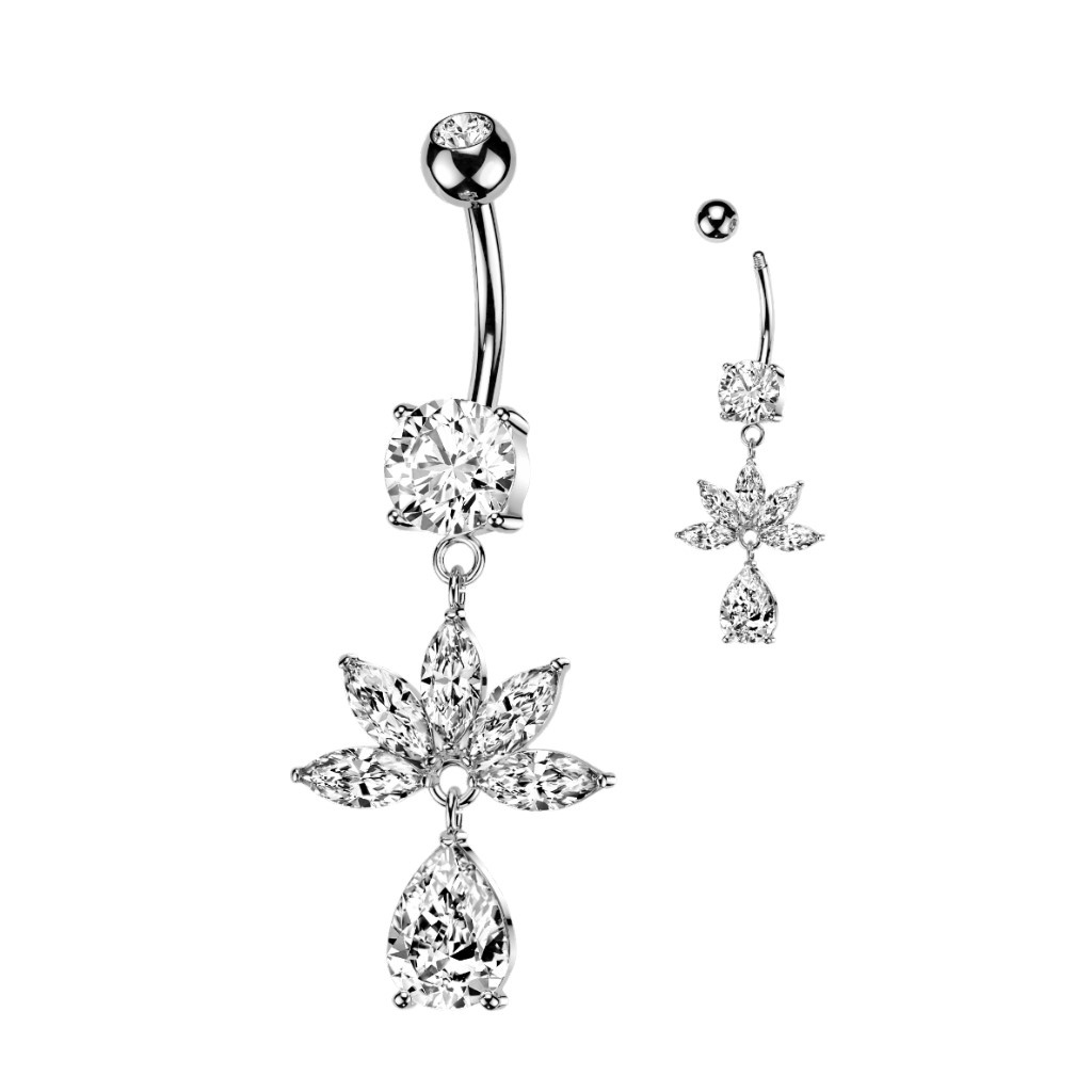 Bauchnabelpiercing mit Blumen Kristall Anhänger