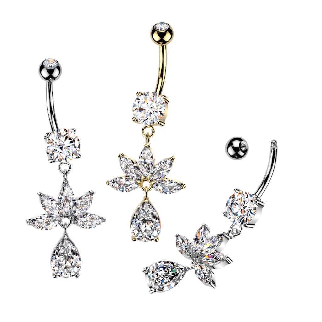 Bauchnabelpiercing mit Blumen Kristall Anhänger