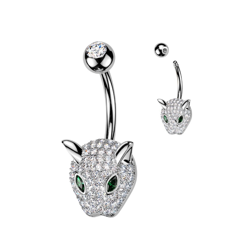 Bauchnabelpiercing Leopard mit Zirkonia – 1,6 x 10 mm, Gold oder Silber