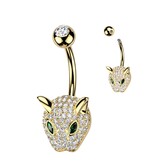 Bauchnabelpiercing Leopard mit Zirkonia – 1,6 x 10 mm, Gold oder Silber