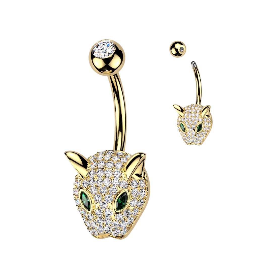 Bauchnabelpiercing Leopard mit Zirkonia – 1,6 x 10 mm, Gold oder Silber