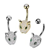 Bauchnabelpiercing Leopard mit Zirkonia – 1,6 x 10 mm, Gold oder Silber