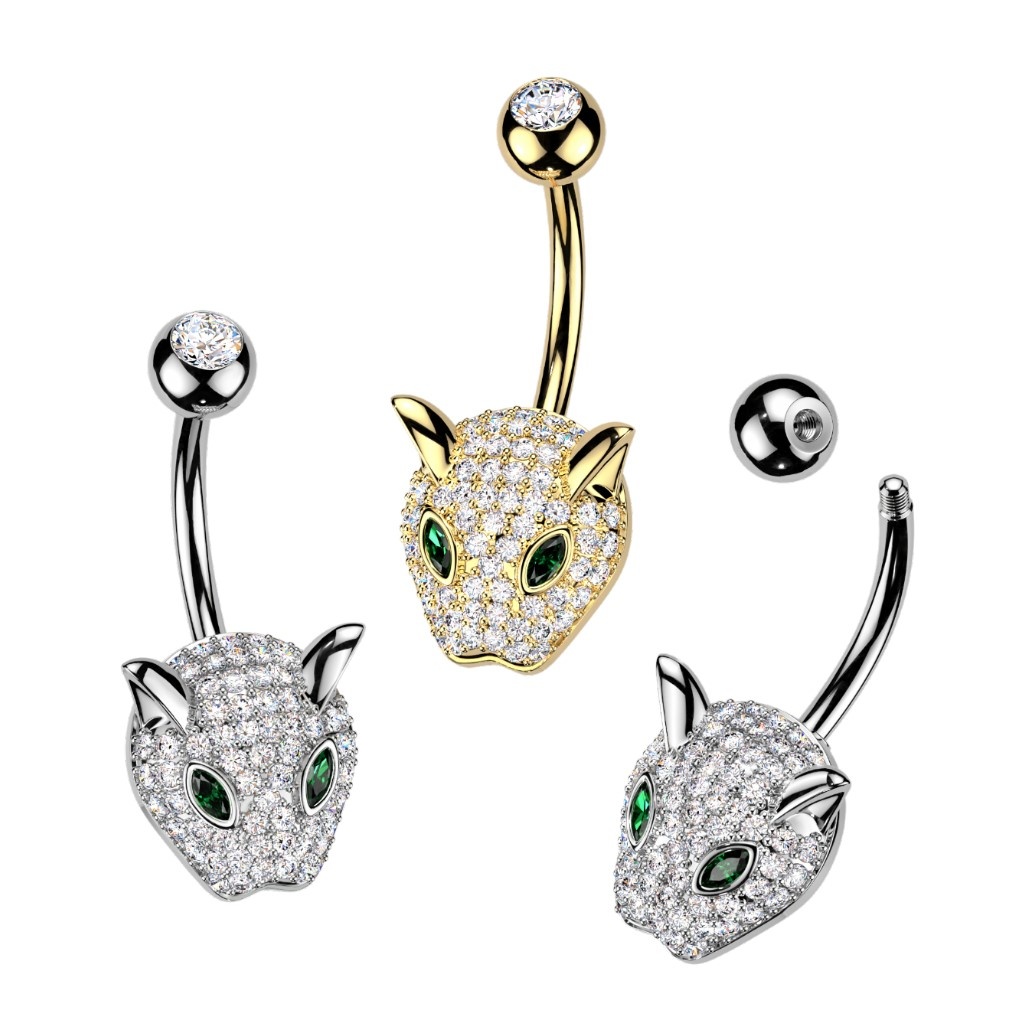 Bauchnabelpiercing Leopard mit Zirkonia – 1,6 x 10 mm, Gold oder Silber