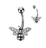 Bauchnabelpiercing Biene mit Buntkristallen – Gold oder Silber