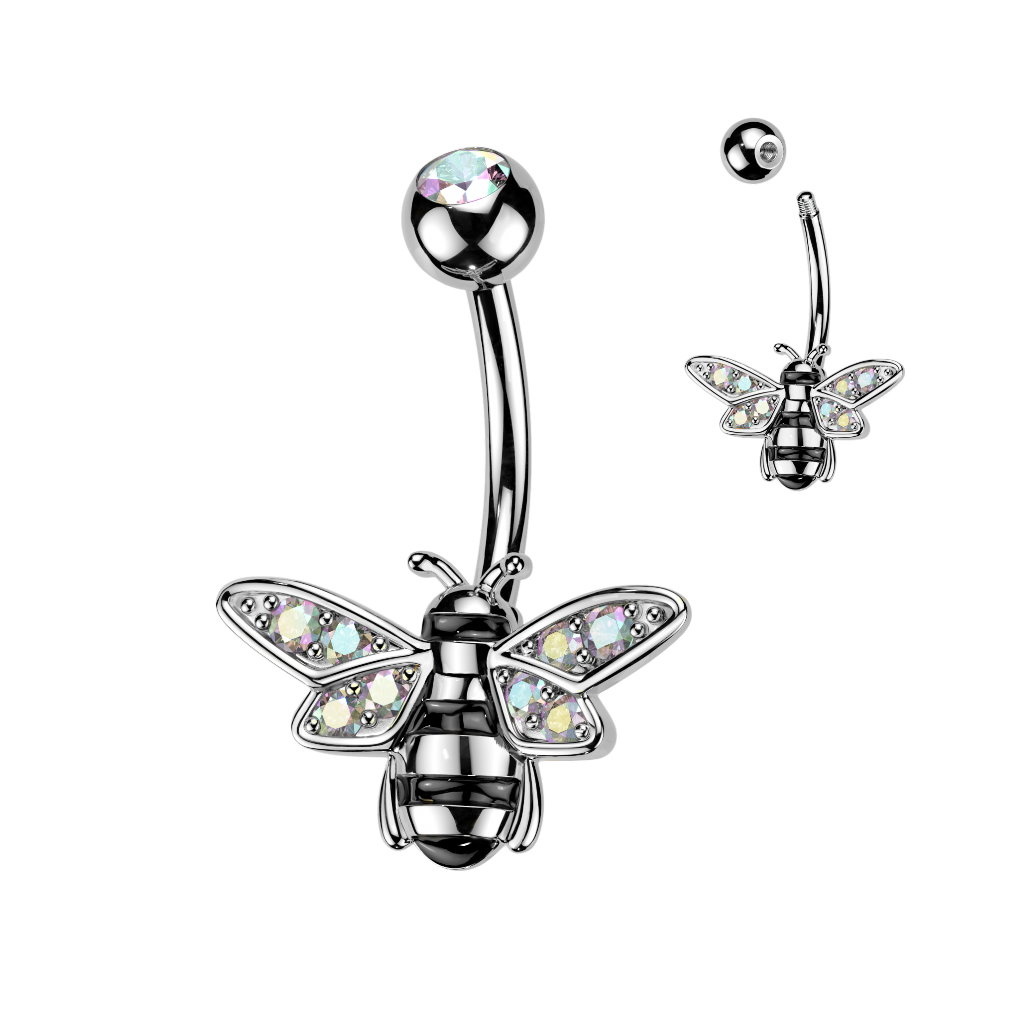 Bauchnabelpiercing Biene mit Buntkristallen – Gold oder Silber