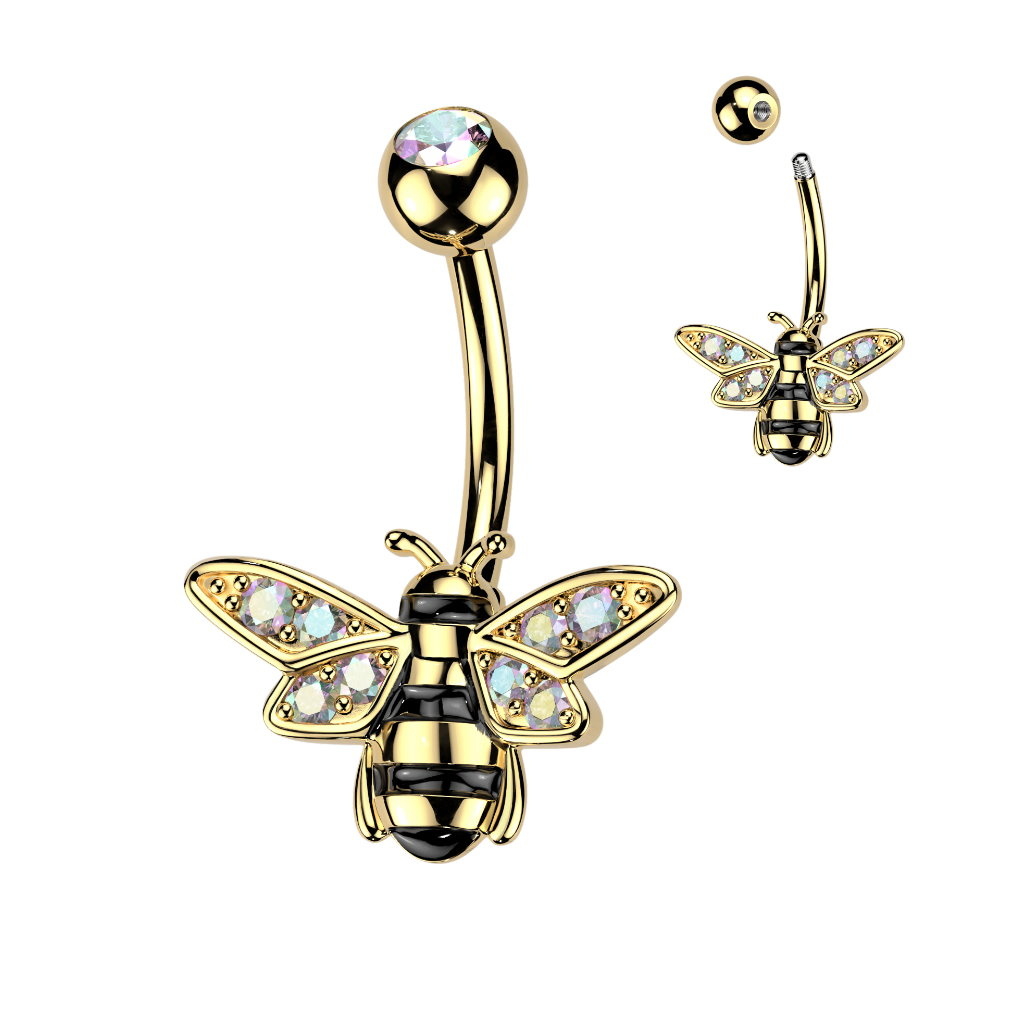 Bauchnabelpiercing Biene mit Buntkristallen – Gold oder Silber