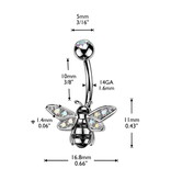 Bauchnabelpiercing Biene mit Buntkristallen – Gold oder Silber