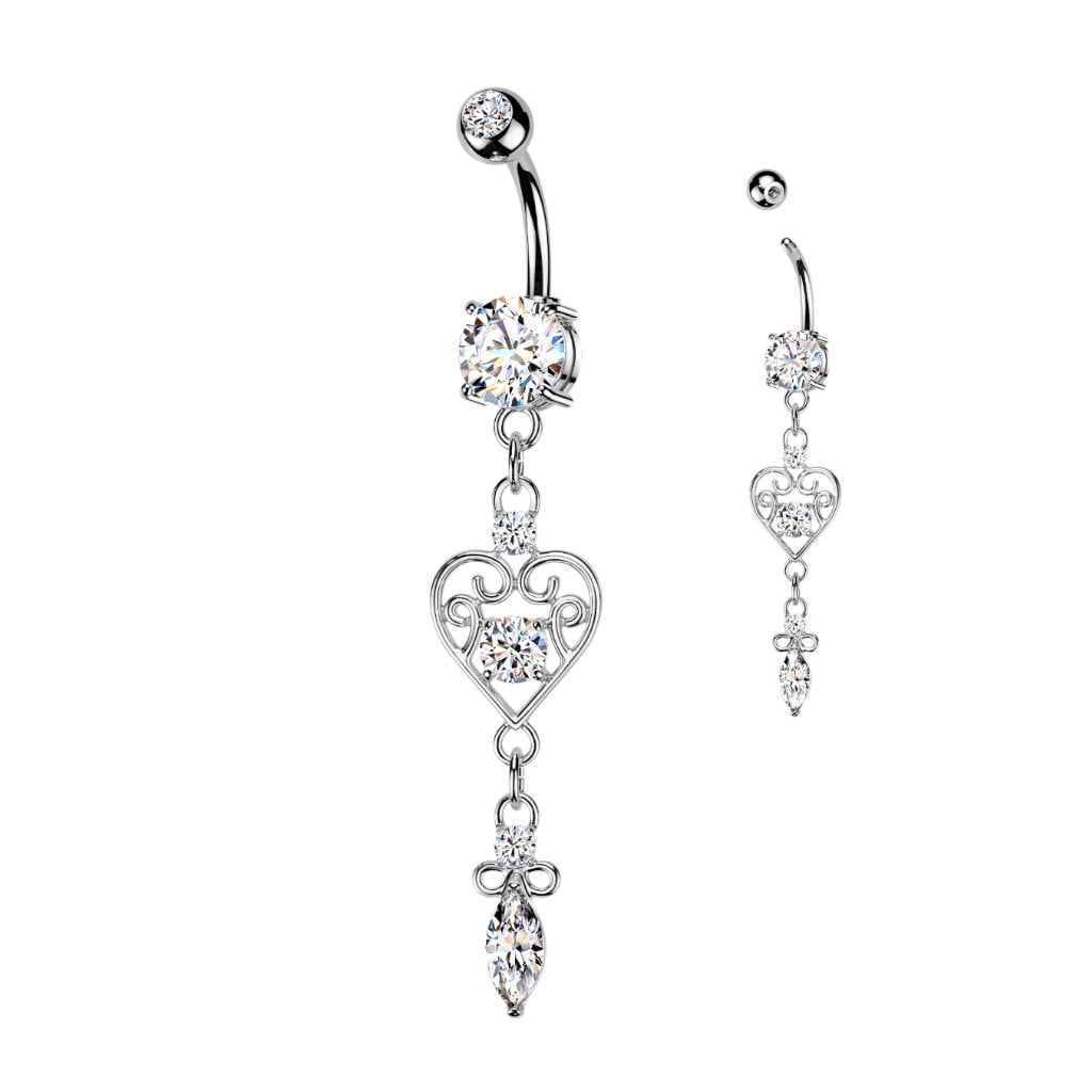 Bauchnabelpiercing Herz Anhänger mit Kristall Zirkonia