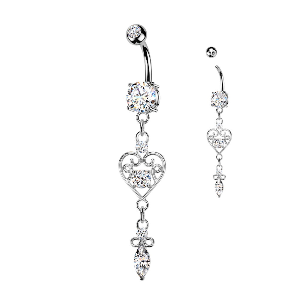 Bauchnabelpiercing Herz Anhänger mit Kristallsteinen – Gold oder Silber