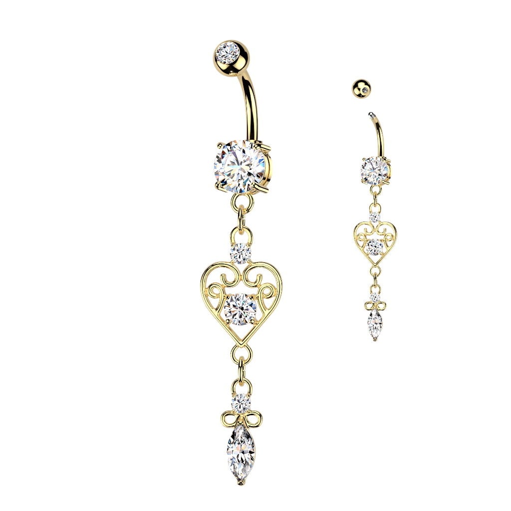 Bauchnabelpiercing Herz Anhänger mit Kristall Zirkonia