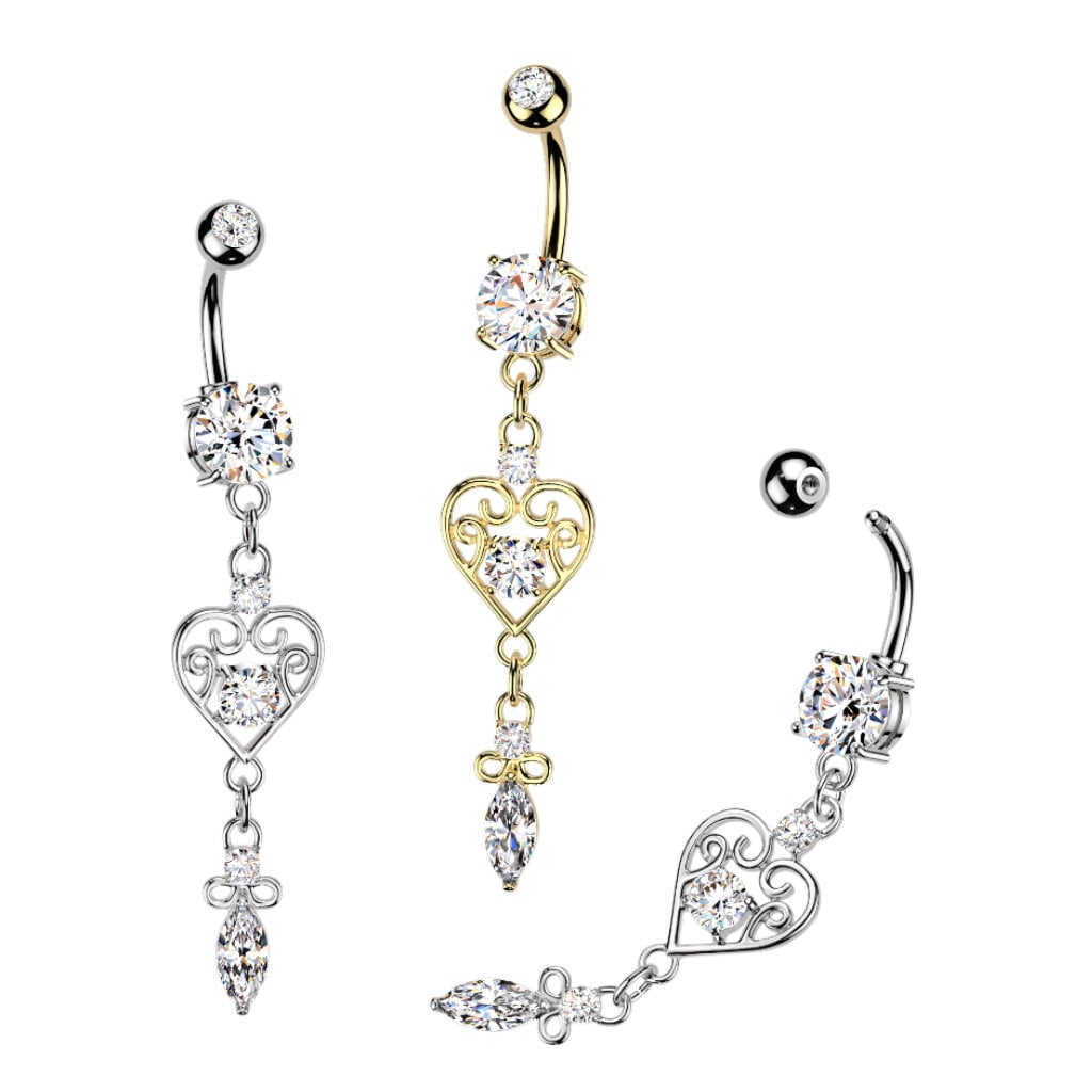 Bauchnabelpiercing Herz Anhänger mit Kristall Zirkonia