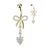 Bauchnabelpiercing Schleife mit Herz Anhänger – Gold oder Silber