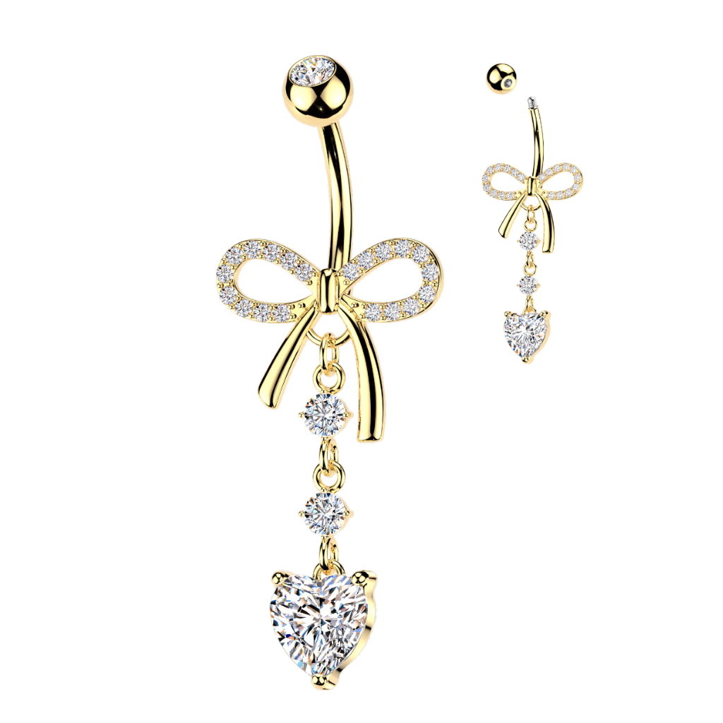 Bauchnabelpiercing Schleife mit Herz Anhänger – Gold oder Silber