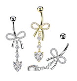 Bauchnabelpiercing Schleife mit Herz Anhänger – Gold oder Silber