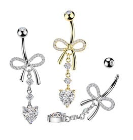 Bauchnabelpiercing Schleife mit Herz Anhänger – Chirurgenstahl 316L / PVD | Gold & Silber | 1,6 x 10 mm