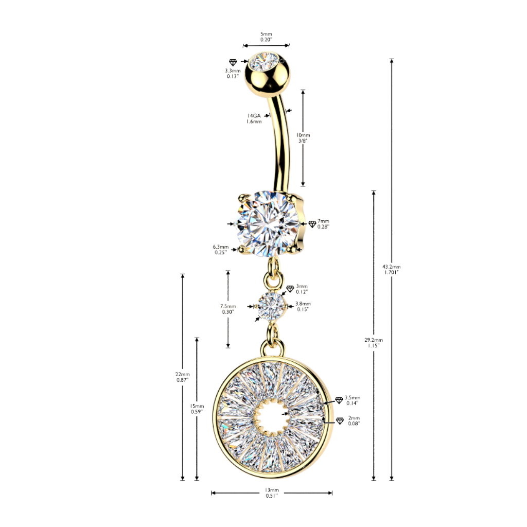Elegantes Nabelpiercing mit rundem Kristall-Anhänger