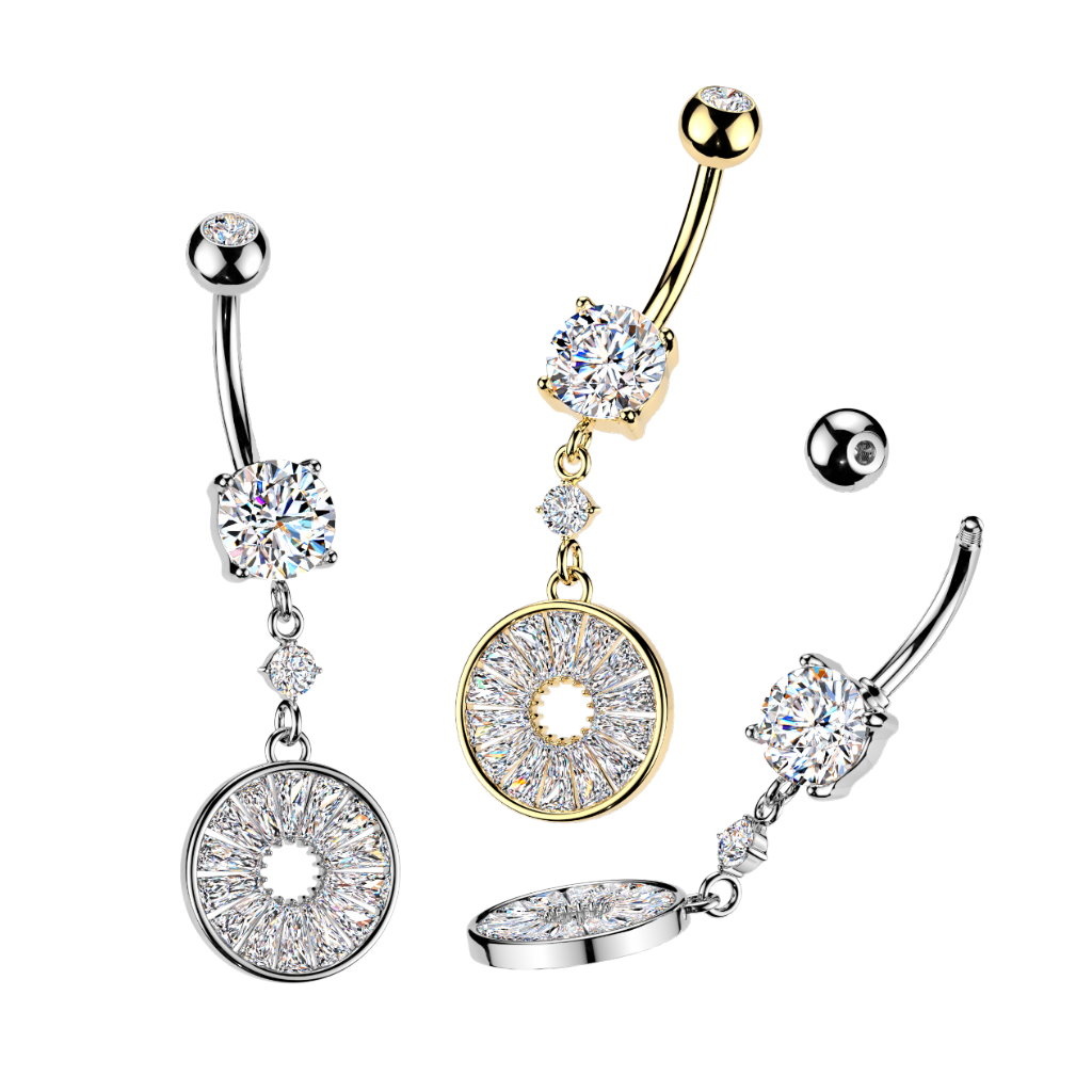 Elegantes Nabelpiercing mit rundem Kristall-Anhänger
