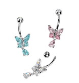 Bauchpiercing Schmetterling - Pink,Türkis,Kristall