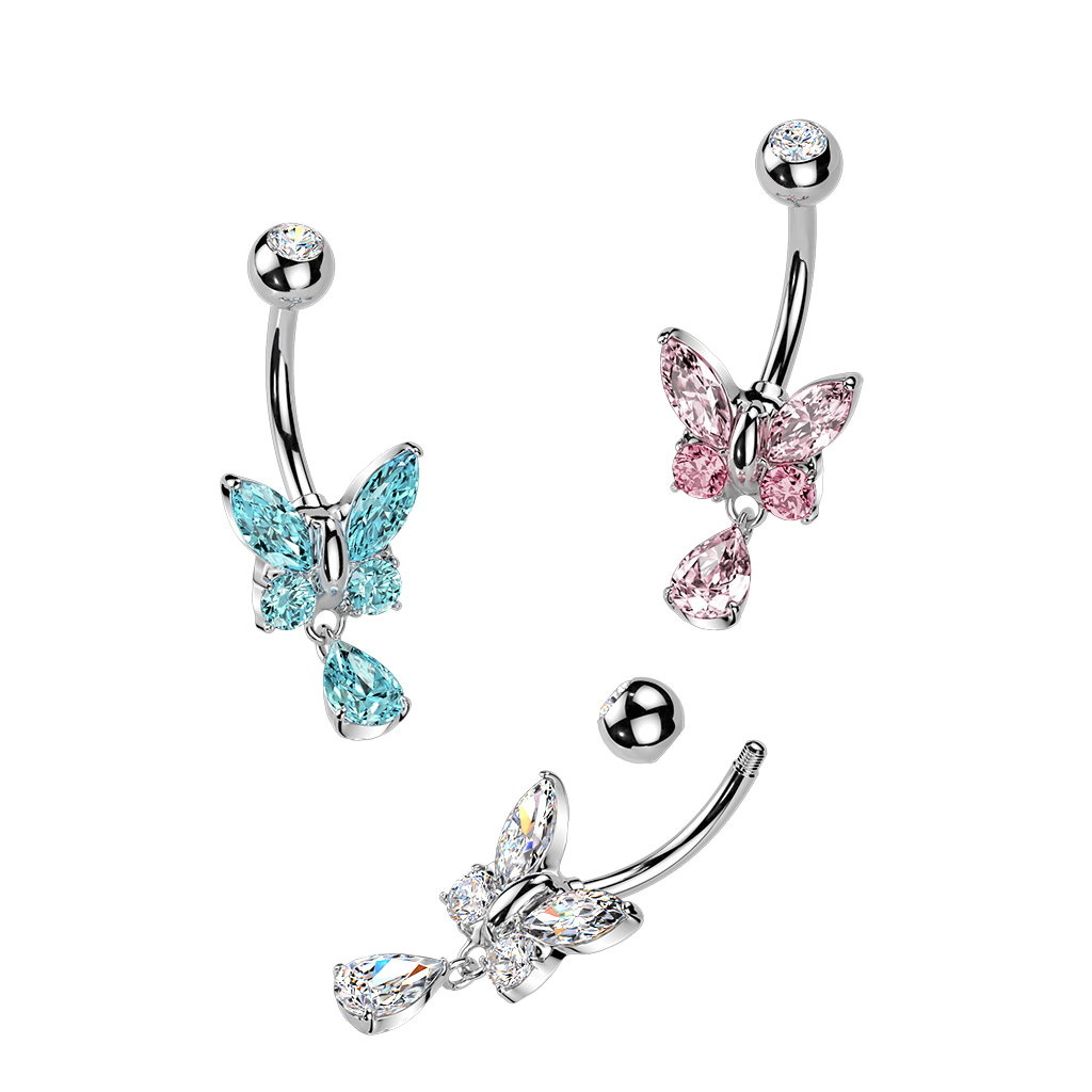 Bauchpiercing Schmetterling - Pink,Türkis,Kristall