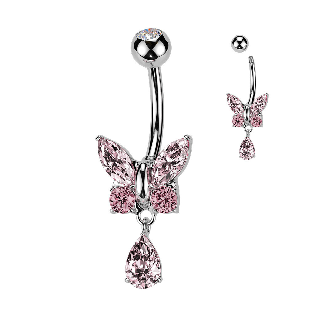 Bauchpiercing Schmetterling - Pink,Türkis,Kristall