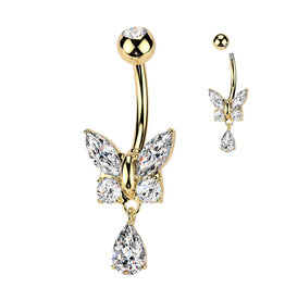 Goldfarbiges Bauchnabelpiercing Schmetterling