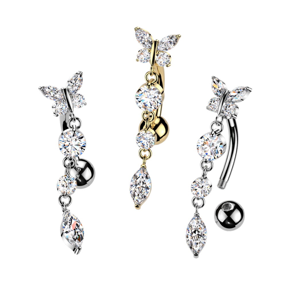 Reverse Bauchnabelpiercing Schmetterling – Silber oder Gold