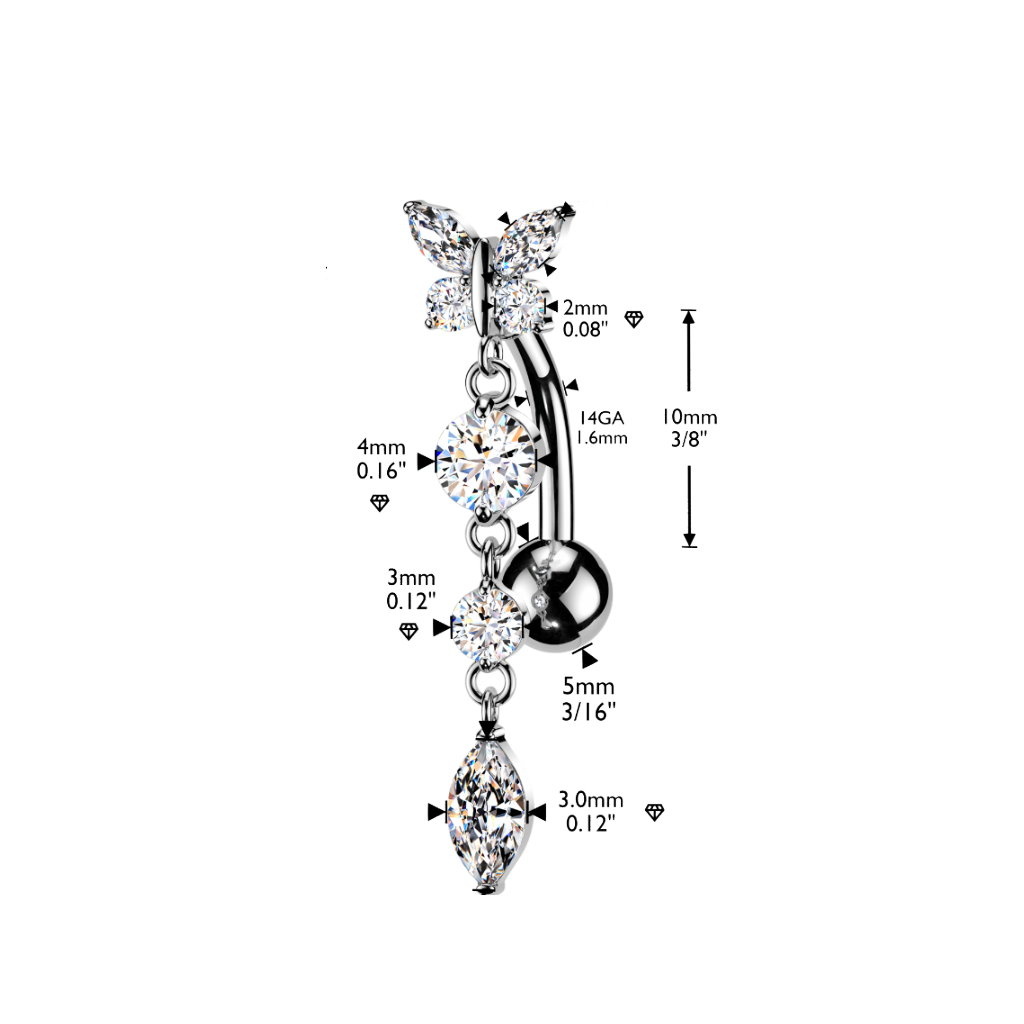 Reverse Bauchnabelpiercing Schmetterling – Silber oder Gold
