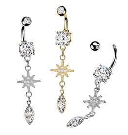 Bauchnabelpiercing Stern Anhänger – Chirurgenstahl 316L / PVD | Gold & Silber | 1,6 x 10 mm