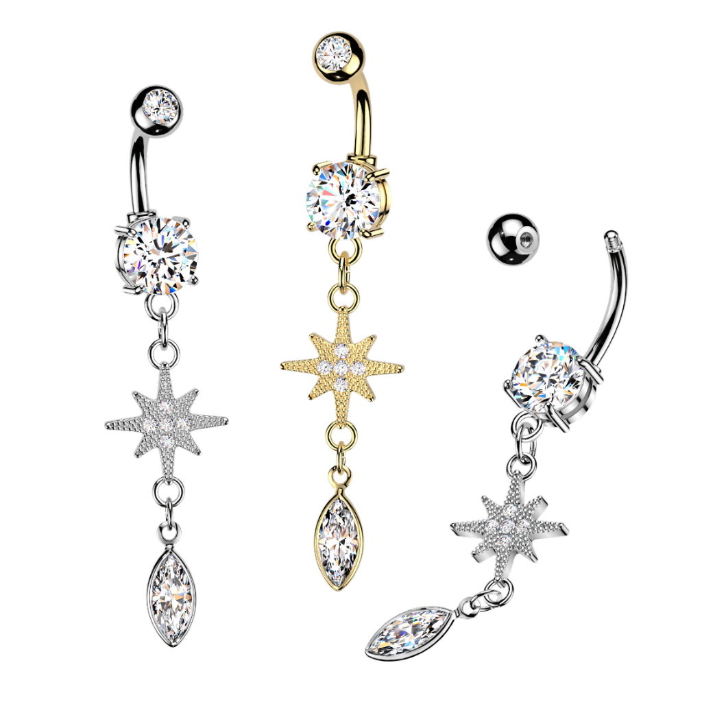 Bauchnabelpiercing Stern Anhänger – Chirurgenstahl PVD Gold