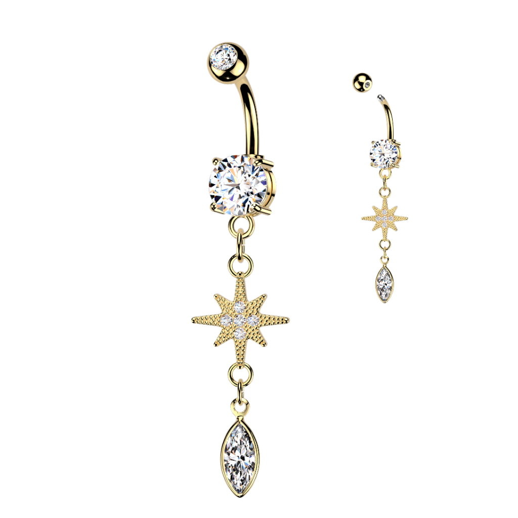 Bauchnabelpiercing Stern Anhänger – Chirurgenstahl PVD Gold