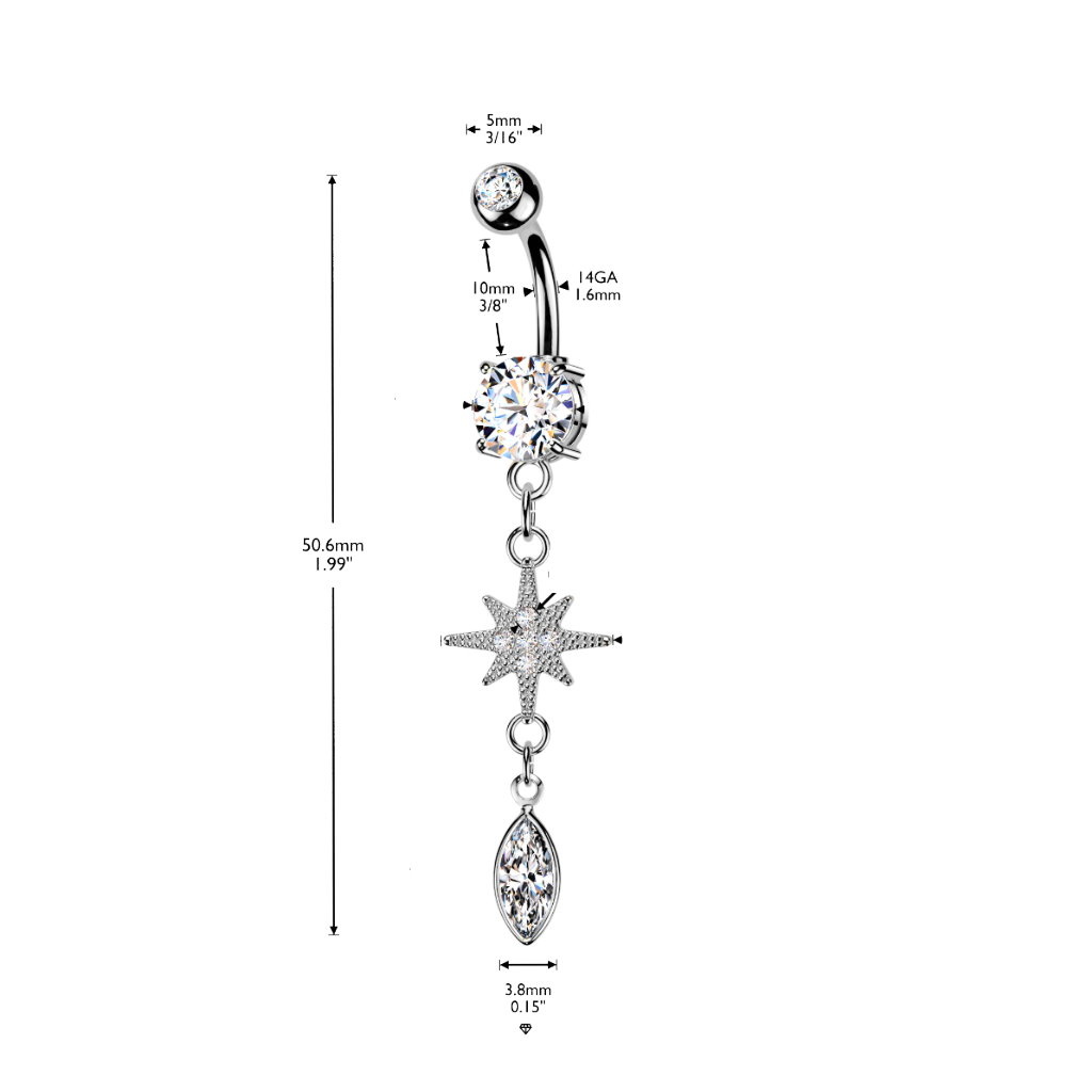 Bauchnabelpiercing Stern Anhänger – Chirurgenstahl PVD Gold