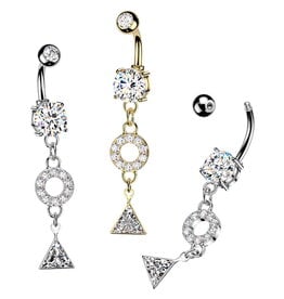 Bauchnabelpiercing mit Kristall-Anhänger – Chirurgenstahl 316L / PVD | Gold & Silber | 1,6 x 10 mm
