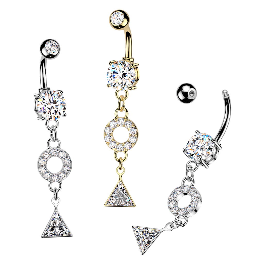 Bauchnabelpiercing mit Kristall-Anhänger – PVD Gold