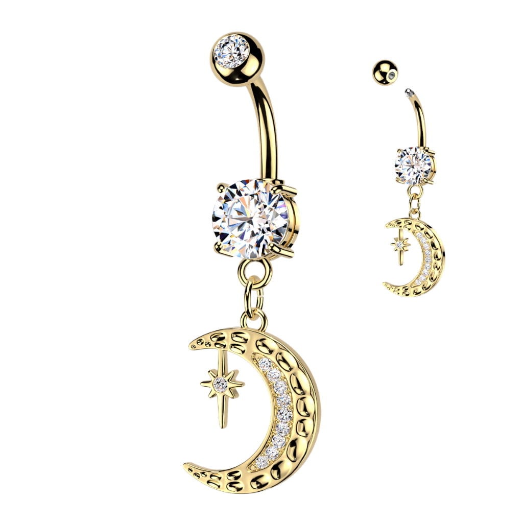 Bauchnabelpiercing Mond & Sterne – 1,6 x 10 mm in Gold oder Silber