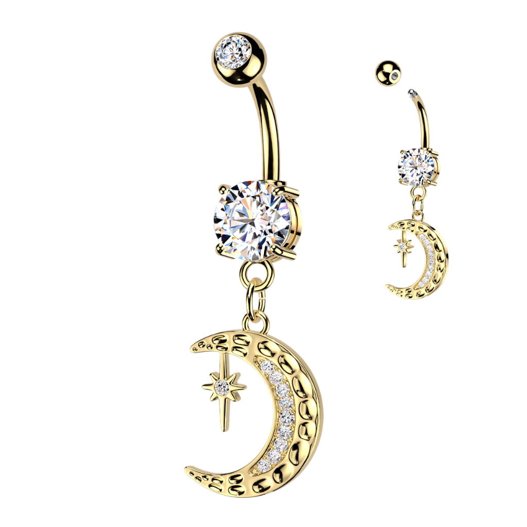 Bauchnabelpiercing Mond & Sterne –  Gold oder Silber