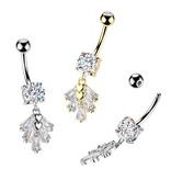 Bauchnabelpiercing mit Kristall-Anhänger – 1,6 x 10 mm, Gold oder Silber