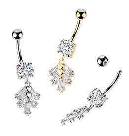 Bauchnabelpiercing mit Herz Anhänger – Kristall-Zirkonia | Chirurgenstahl 316L / PVD | Gold & Silber