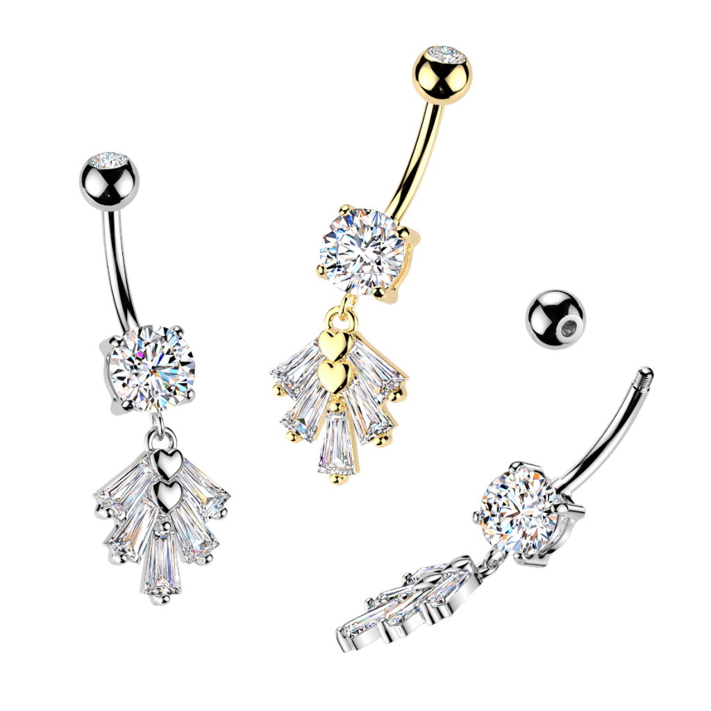 Bauchnabelpiercing mit Kristall-Anhänger – Gold oder Silber