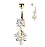 Bauchnabelpiercing mit Kristall-Anhänger – 1,6 x 10 mm, Gold oder Silber