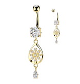 Bauchnabelpiercing Blume mit Kristall-Anhänger