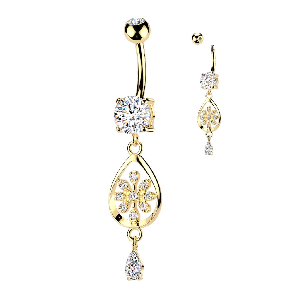 Bauchnabelpiercing Blume mit Kristall-Anhänger