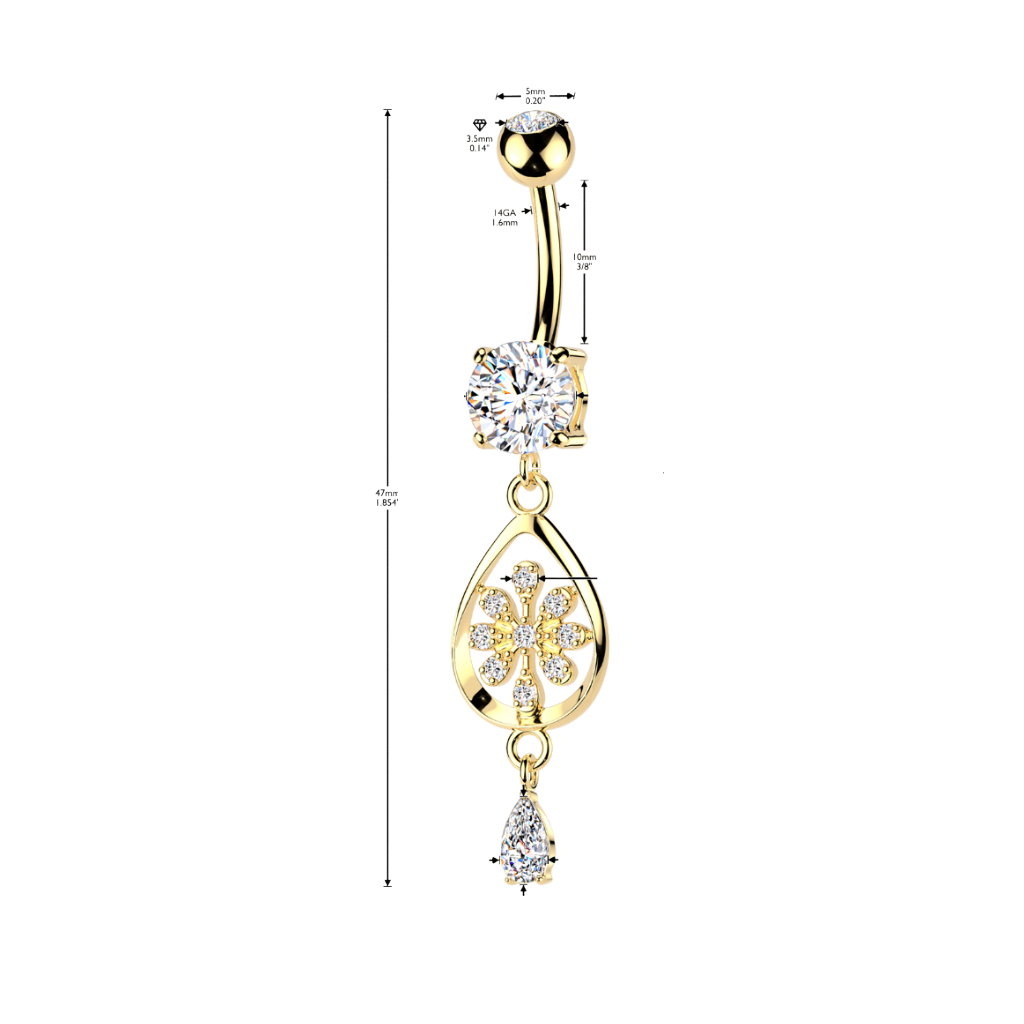 Bauchnabelpiercing Blume mit Kristall-Anhänger