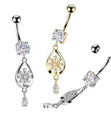 Bauchnabelpiercing Blume mit Kristall-Anhänger
