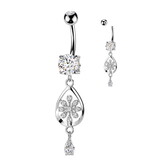 Bauchnabelpiercing Blume mit Kristall-Anhänger
