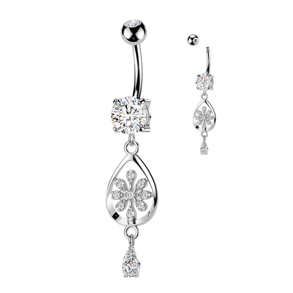 Bauchnabelpiercing Blume mit Kristall-Anhänger