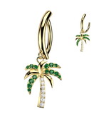 Stylischer Bauchnabel Clicker mit Palmen-Anhänger. In Gold oder Silber erhältlich – tropisches Design mit praktischem Klappverschluss.