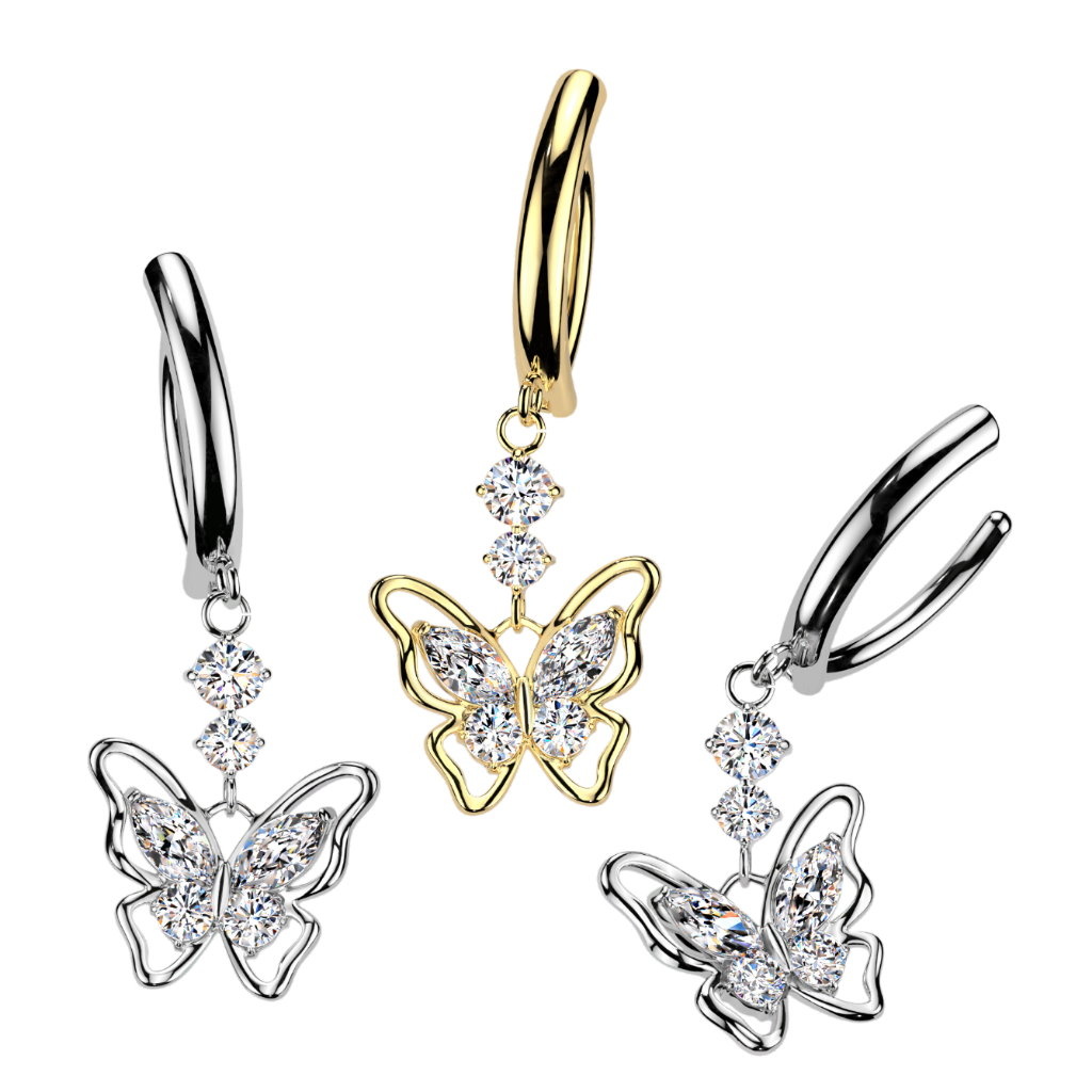 Bauchnabelpiercing Clicker mit Schmetterling Anhänger – Gold oder SilberAnhänger – Gold oder Silber