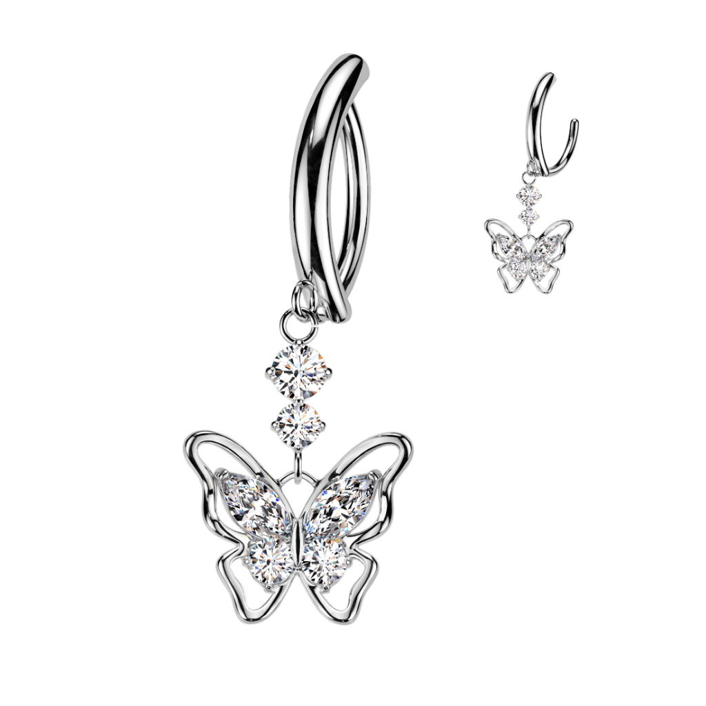 Bauchnabelpiercing Clicker mit Schmetterling Anhänger – Gold oder SilberAnhänger – Gold oder Silber