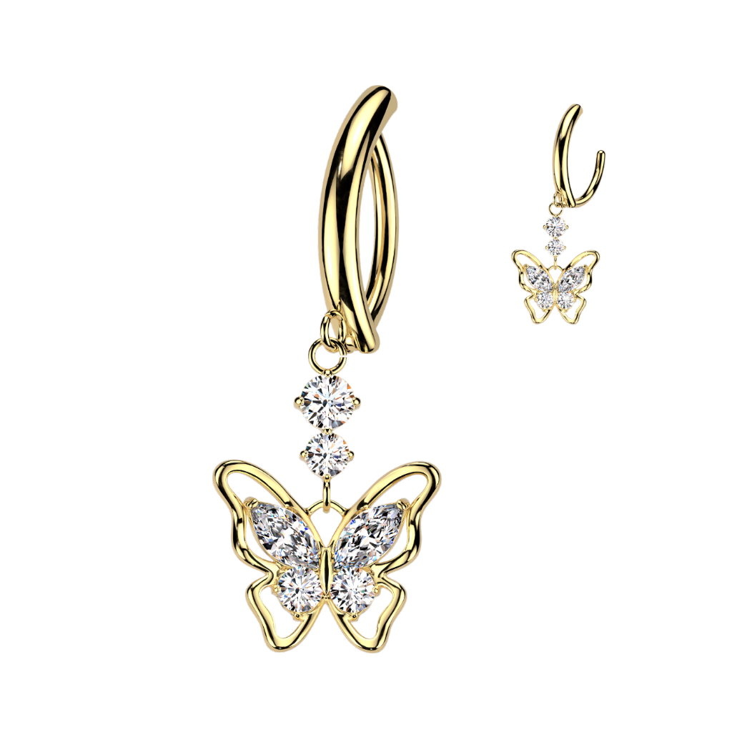 Bauchnabelpiercing Clicker mit Schmetterling Anhänger – Gold oder SilberAnhänger – Gold oder Silber