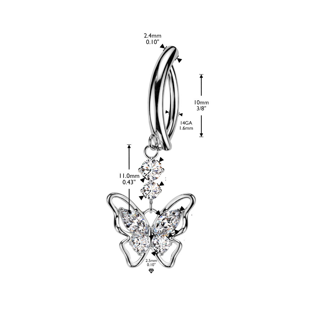 Bauchnabelpiercing Clicker mit Schmetterling Anhänger – Gold oder SilberAnhänger – Gold oder Silber